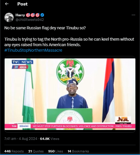FACT-CHECK: President Tinubu was not flanked by Russian flag during address to protesting Nigerians