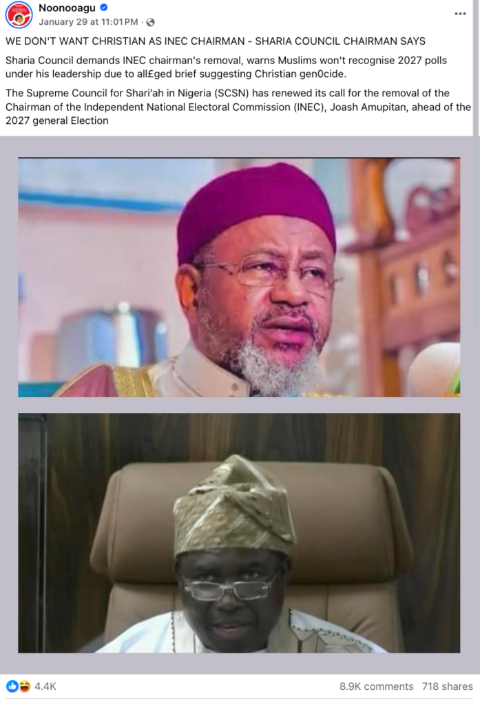 FACT-CHECK: Claim that Nigeria’s Sharia Council rejected INEC Chairman because of religion is misleading